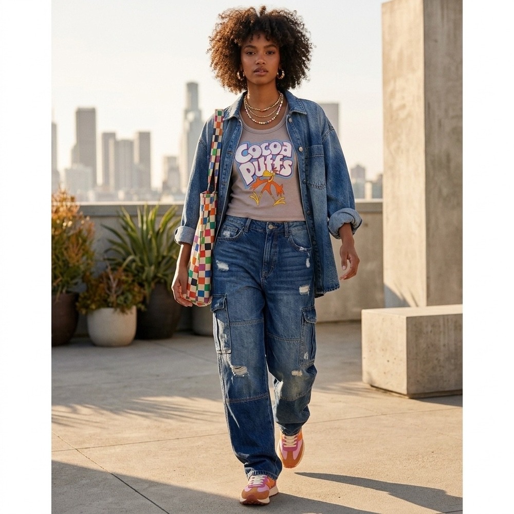 Cocoa Puffs Graphic Tank Top Crop Babyโ Tee XS Taupe Y2K Nostalgia Streetwear